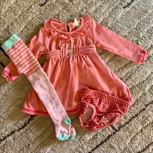 3/6m Matilda Jane dress w/bloomers and tights